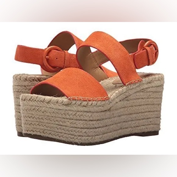 Marc Fisher LTD Renni Platform Espadrille Wedge Sandals Orange Suede Size 5 - Picture 1 of 16